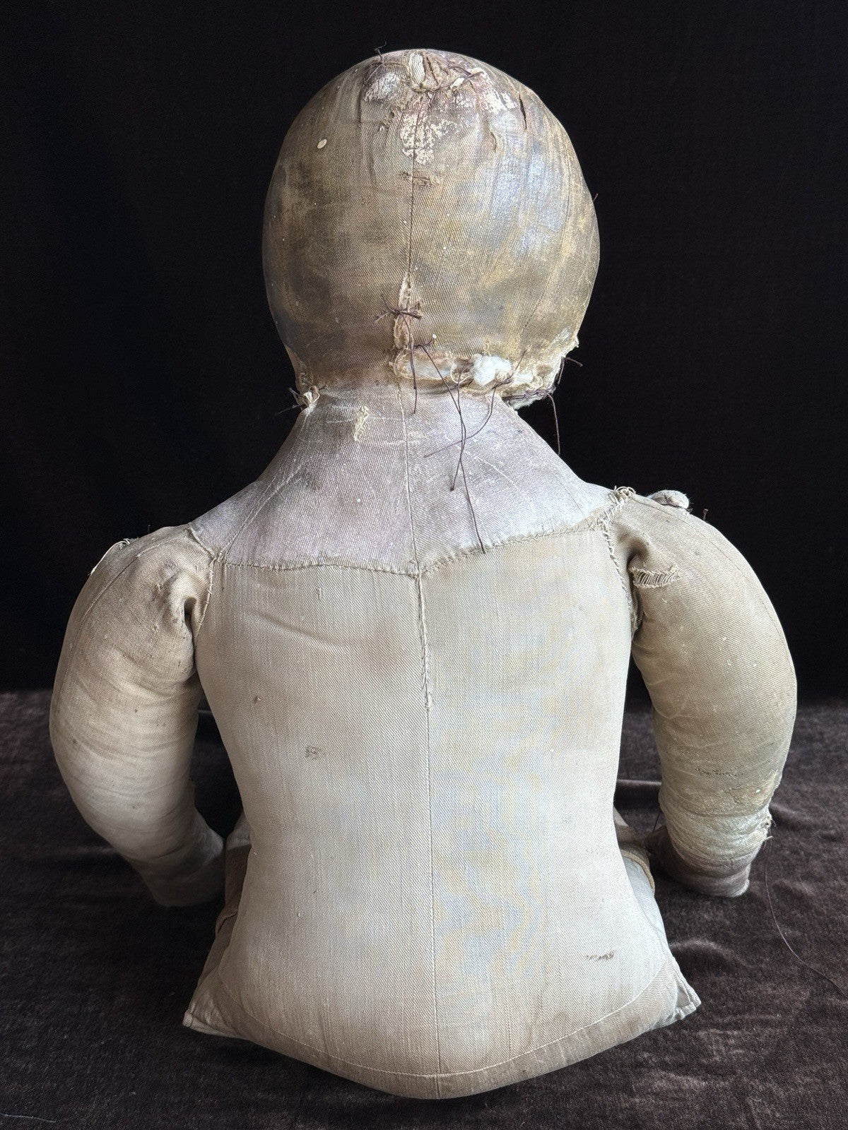Early Antique American 28” Primitive Folk Cloth Rug Oil Painted Doll