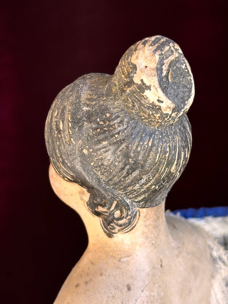 Early Antique German 12” Papier Mache Milliner’s Model Doll with Bun