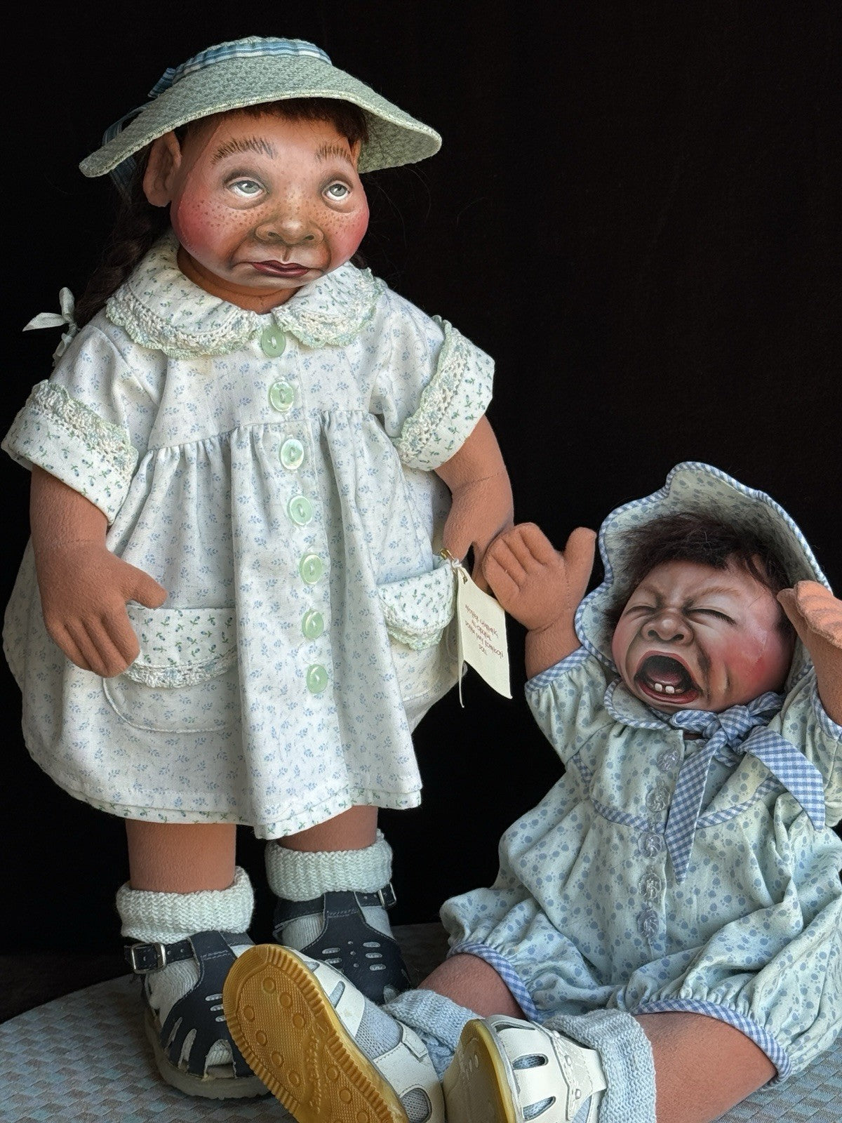 2 OOAK NIADA Artist Donna May Robinson Cloth Oil Painted Sisters Character Dolls