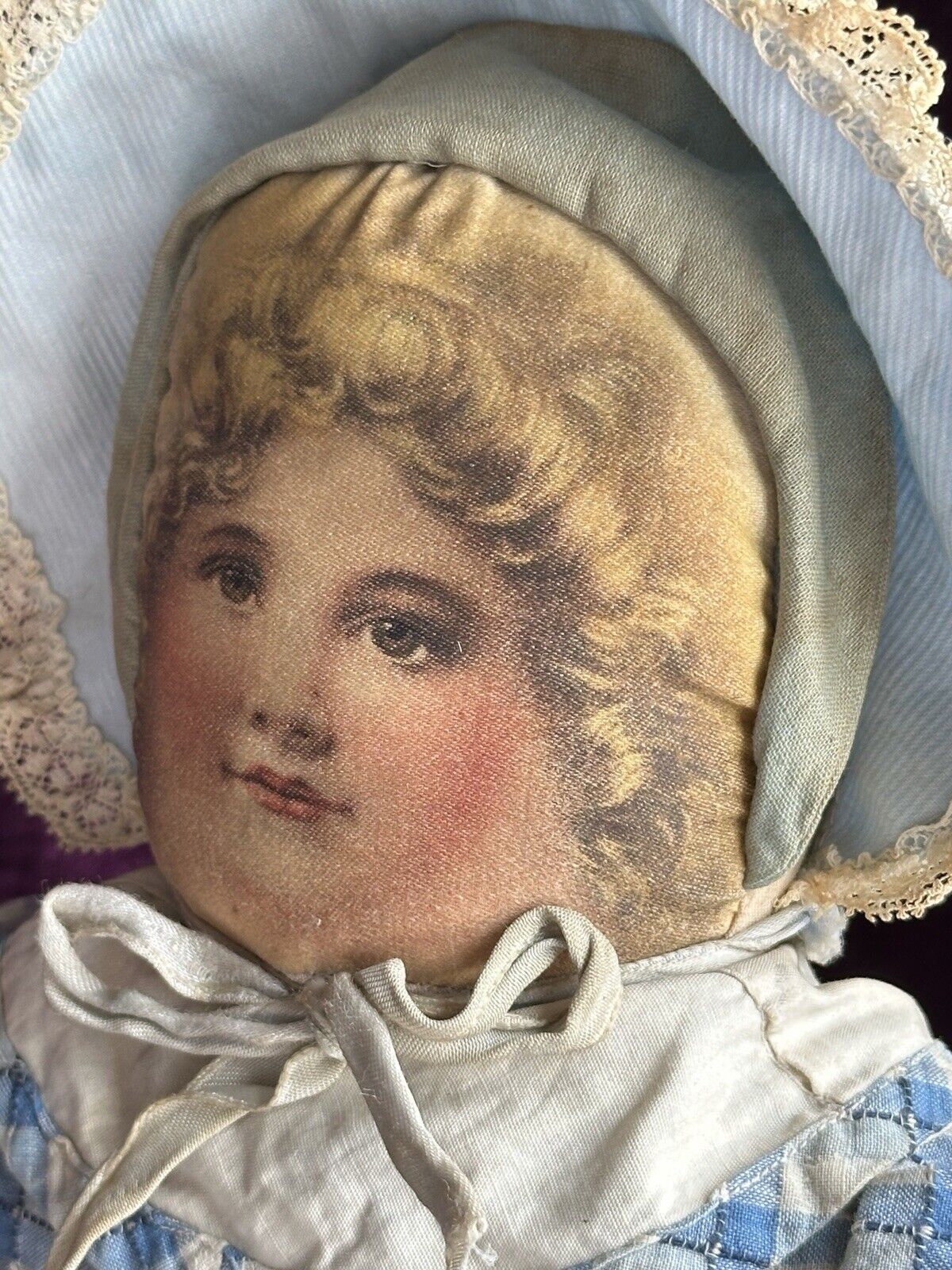 Antique American 15” Bruckner Babyland Lithograph Cloth Girl Doll