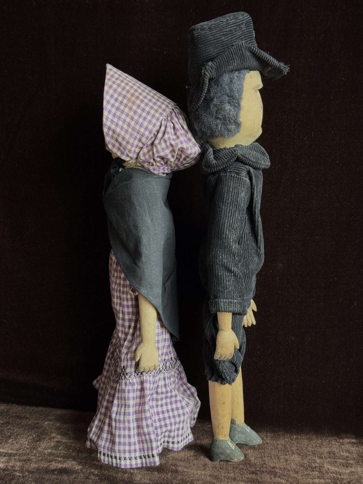 Pair of Vintage Kentucky Style Appalachian Folk Art Carved Wood Dolls