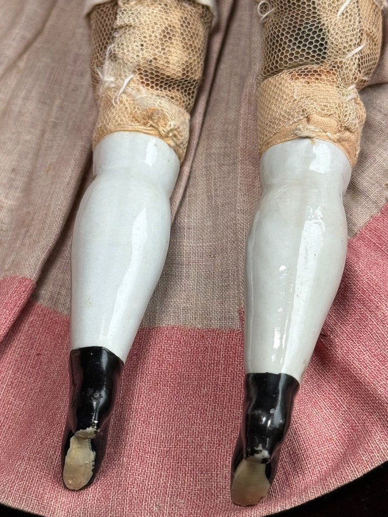 Antique German 14” Young Dagmar Style China Shoulder Head Doll Pierced Ears