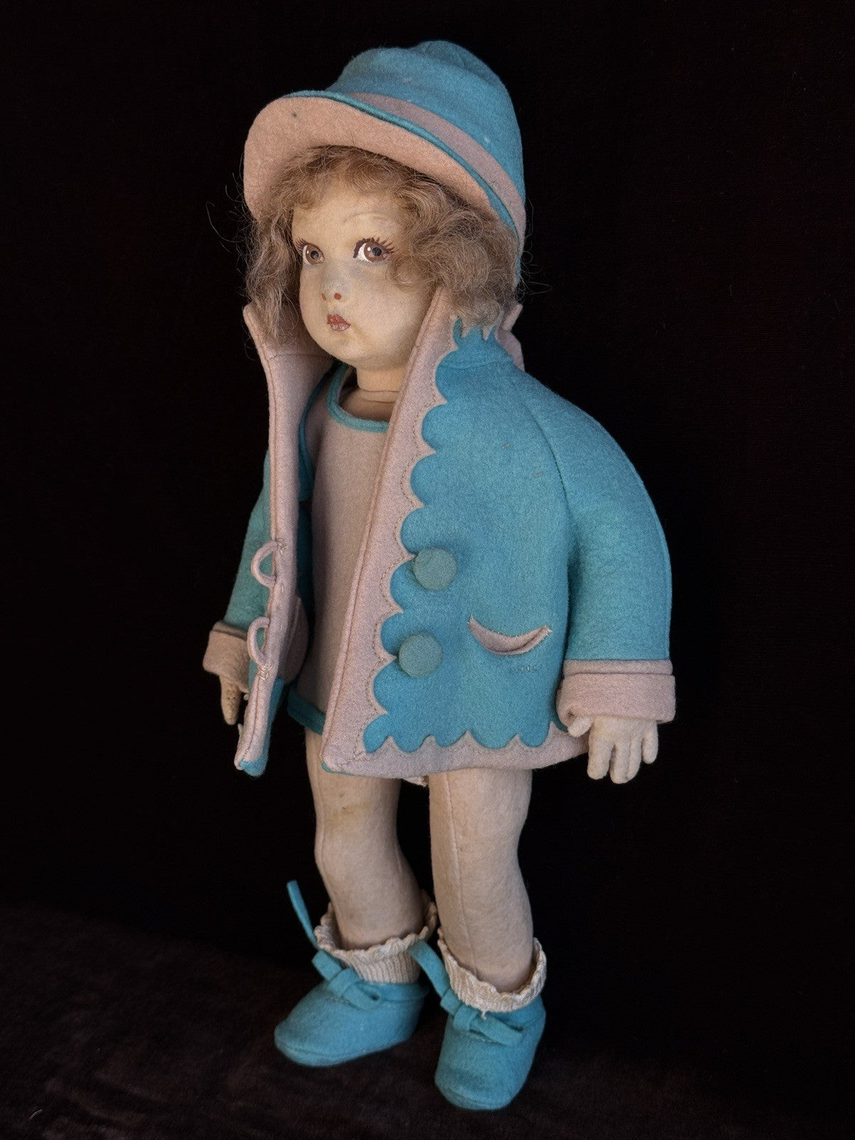 Vintage Italian 12” Lenci 111 Felt Cloth Character Doll