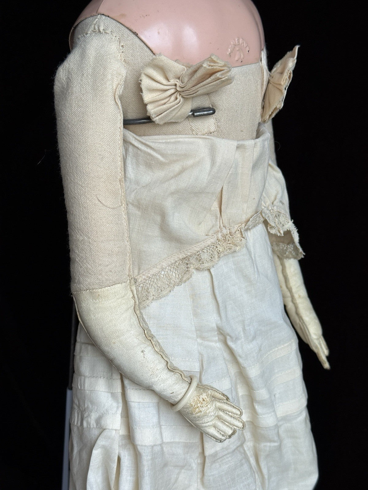 Antique German 24” Minerva Metal Tin Head Fashion Doll