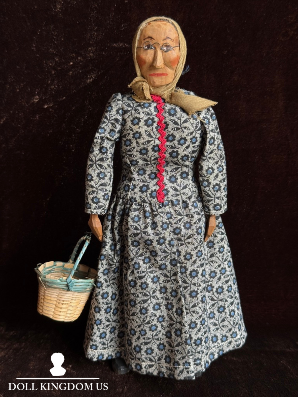 Vintage American 8.5" Stamped Hand Carved Wooden Folk Art Doll