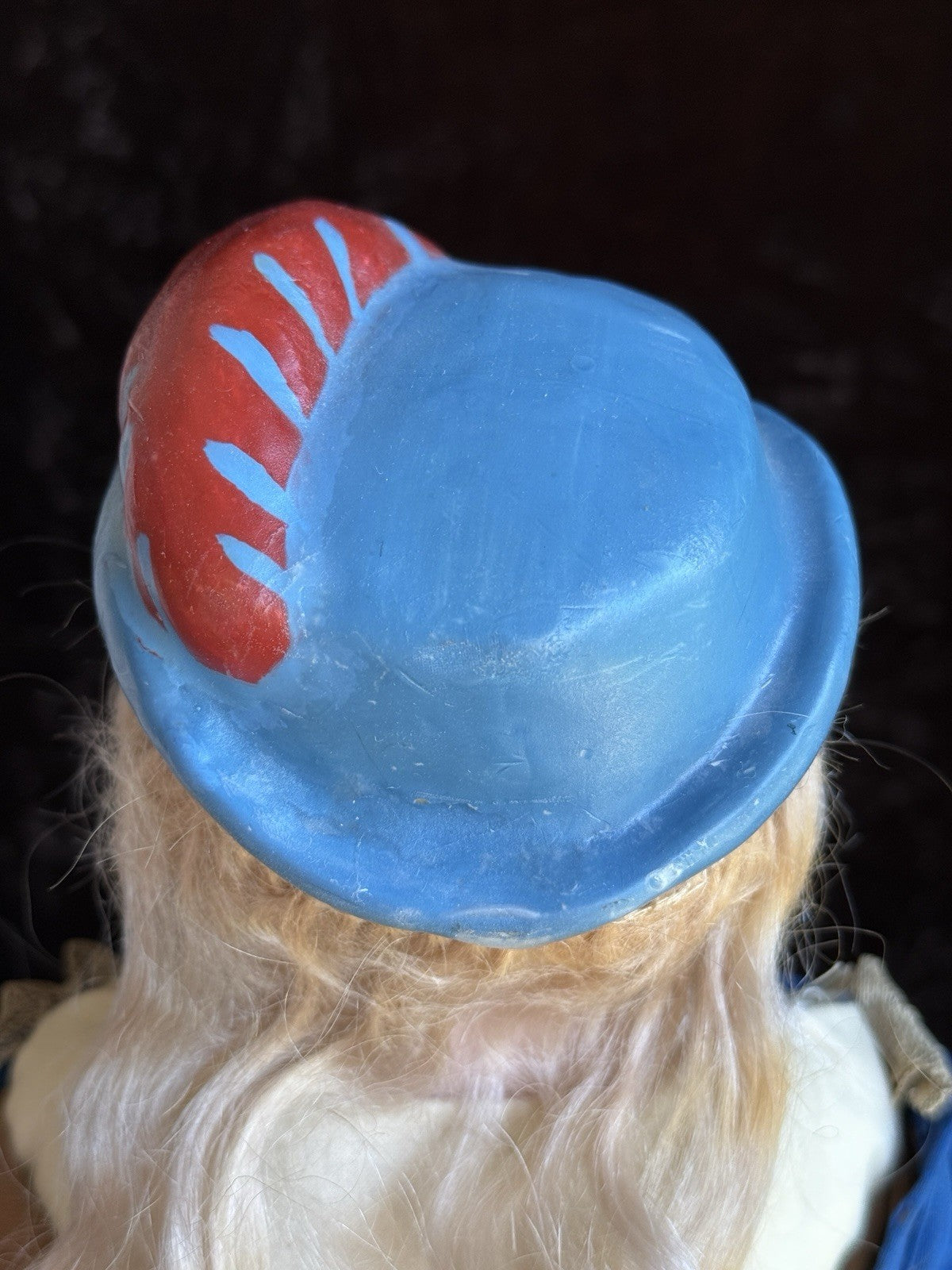 Rare Antique German 20” Wax Over Papier Mache Molded Hat Doll
