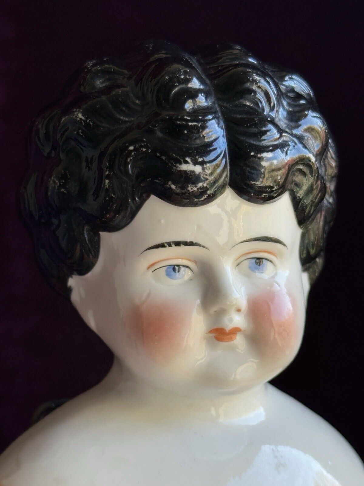 Antique German Lowbrow China Shoulder Head Doll with Chair
