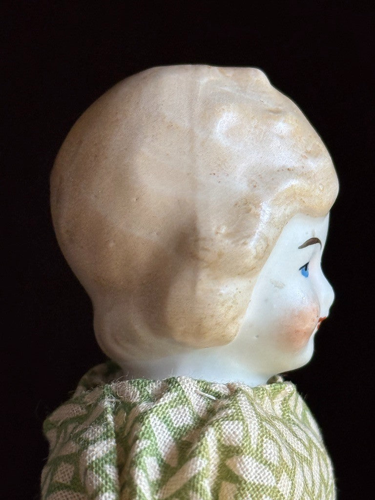 Antique German 7.5” Bisque Cloth Miniature Dollhouse Parian Girl Doll
