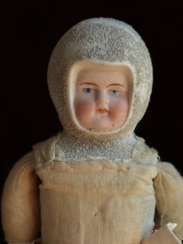 Antique German 10.5" Hertwig Snow Baby Style Molded Hat Parian Doll