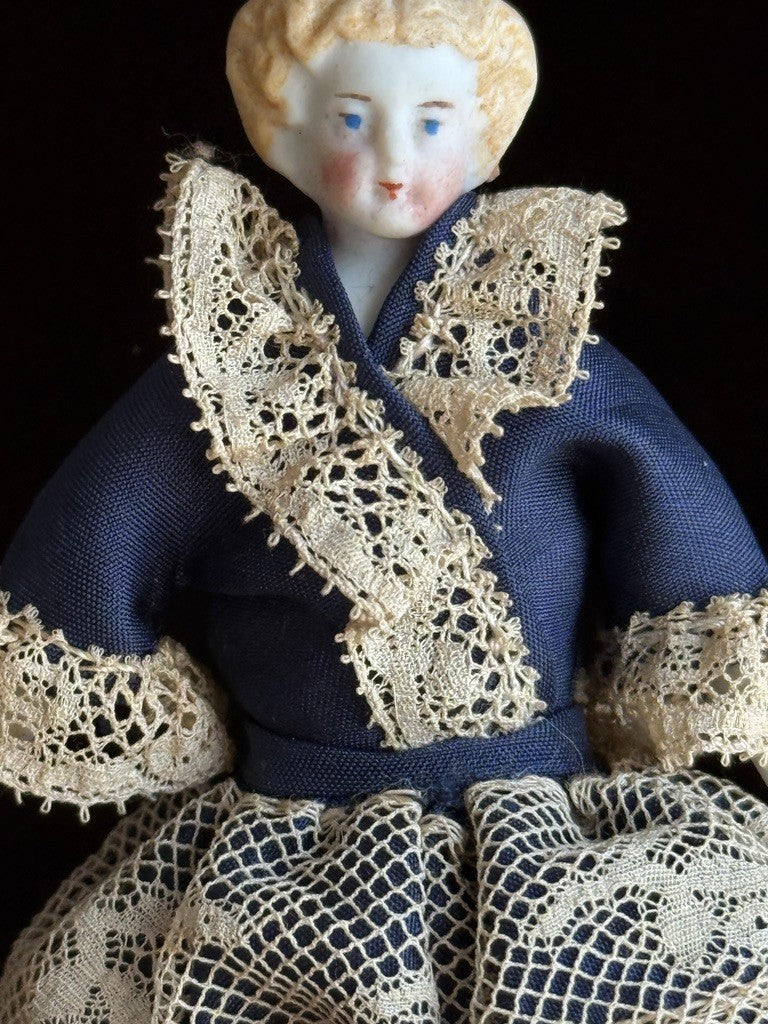 Antique German 3.75" Bisque Cloth Miniature Dollhouse Parian Bisque China Doll
