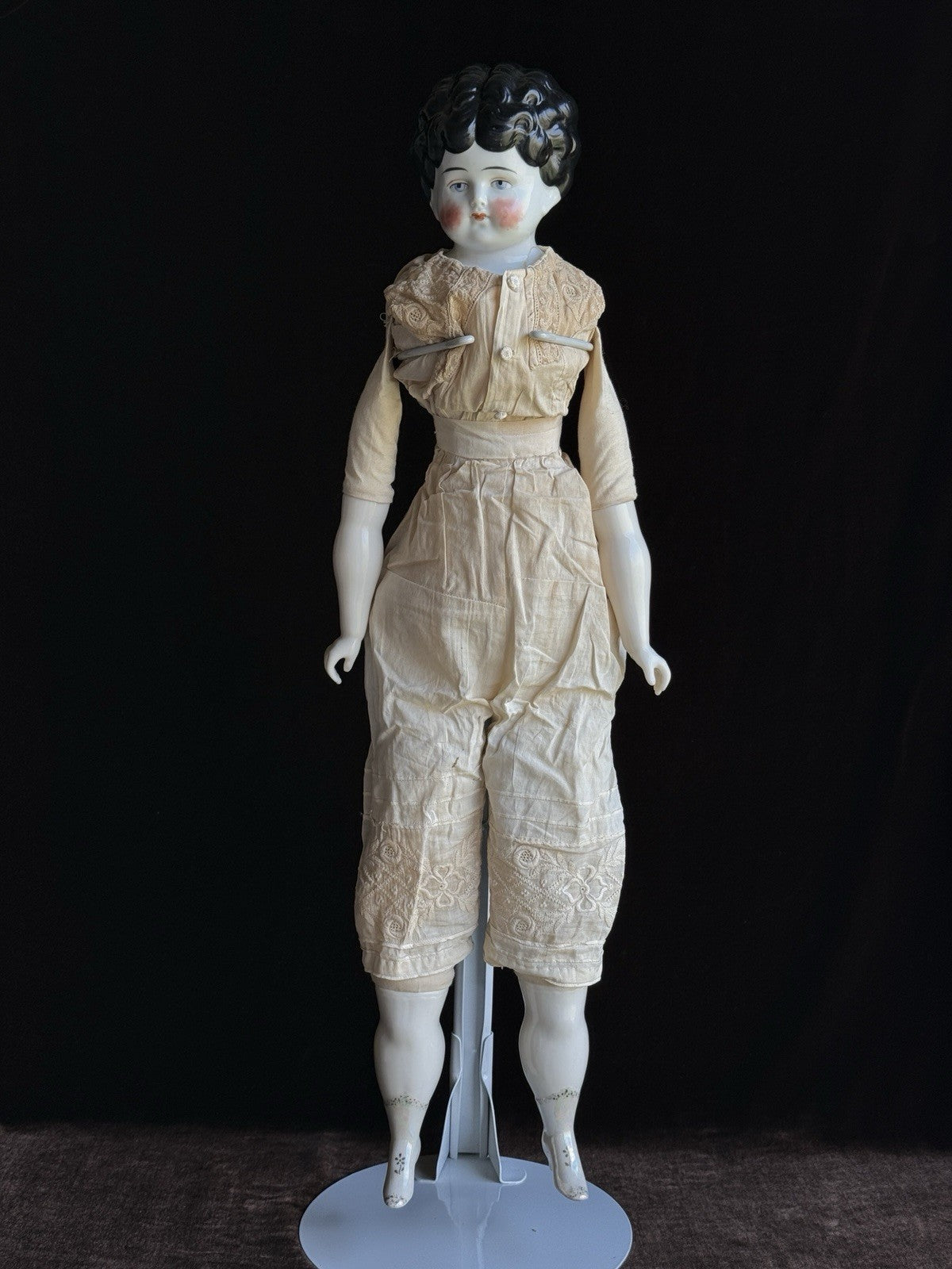 Antique German Hertwig 24” Lowbrow China Head Doll