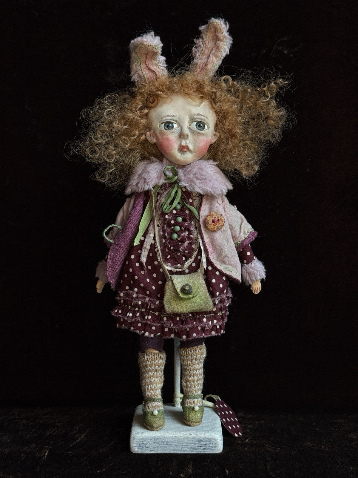 OOAK Contemporary 10.5” Lithuanian Artist Mixed Media Girl Doll with Stand & Tag