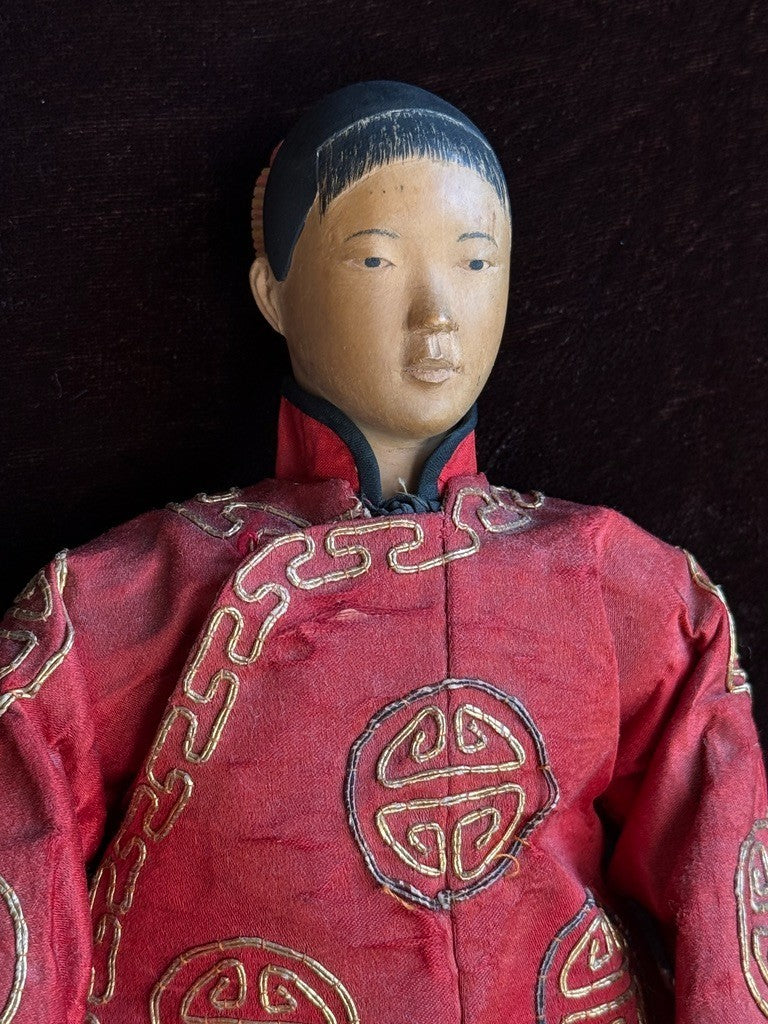 Antique Chinese Door of Hope Mission Carved Wood Cloth Young Female Bride Doll