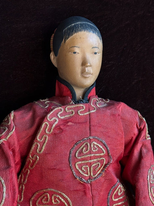 Antique Chinese Door of Hope Mission Carved Wood Cloth Young Female Bride Doll