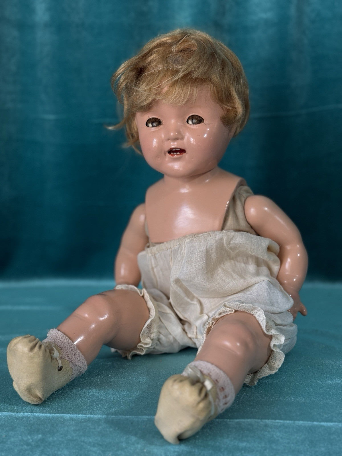 Antique 1930’s Composition 16” Shirley Temple Baby Doll by Ideal Co Flirty Eyes
