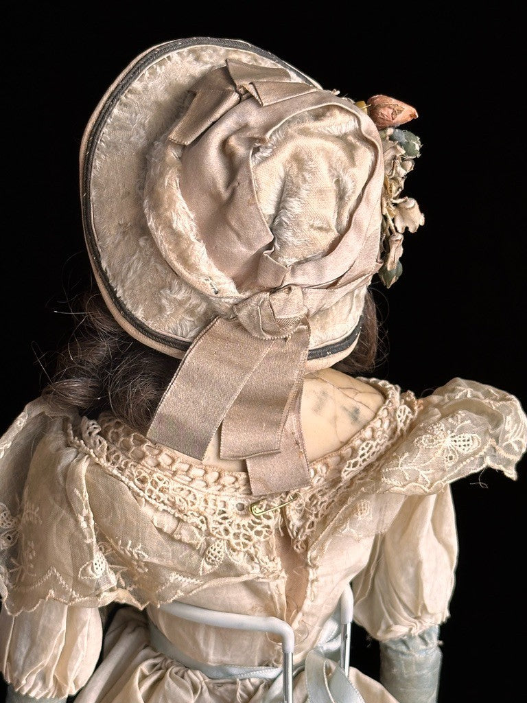 Antique English All Original Mad Alice 22” Wax Over Papier Mache Head Doll