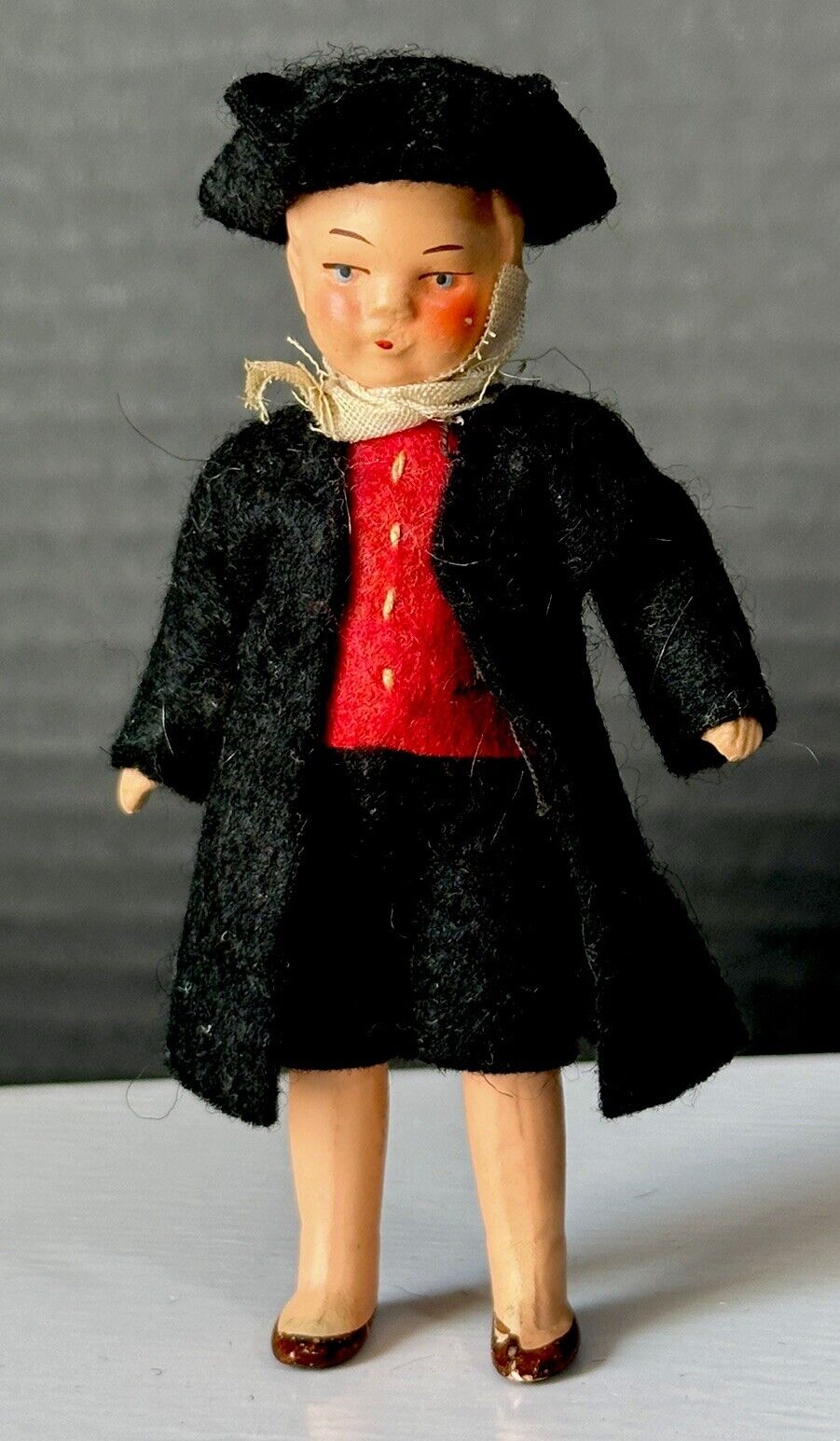 Pair of Antique German Hertwig  Miniature Dollhouse Boy and Girl 3 1/2” Dolls