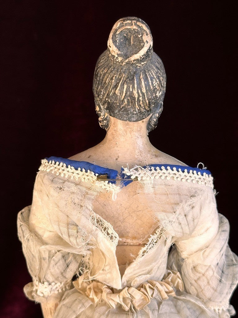 Early Antique German 12” Papier Mache Milliner’s Model Doll with Bun