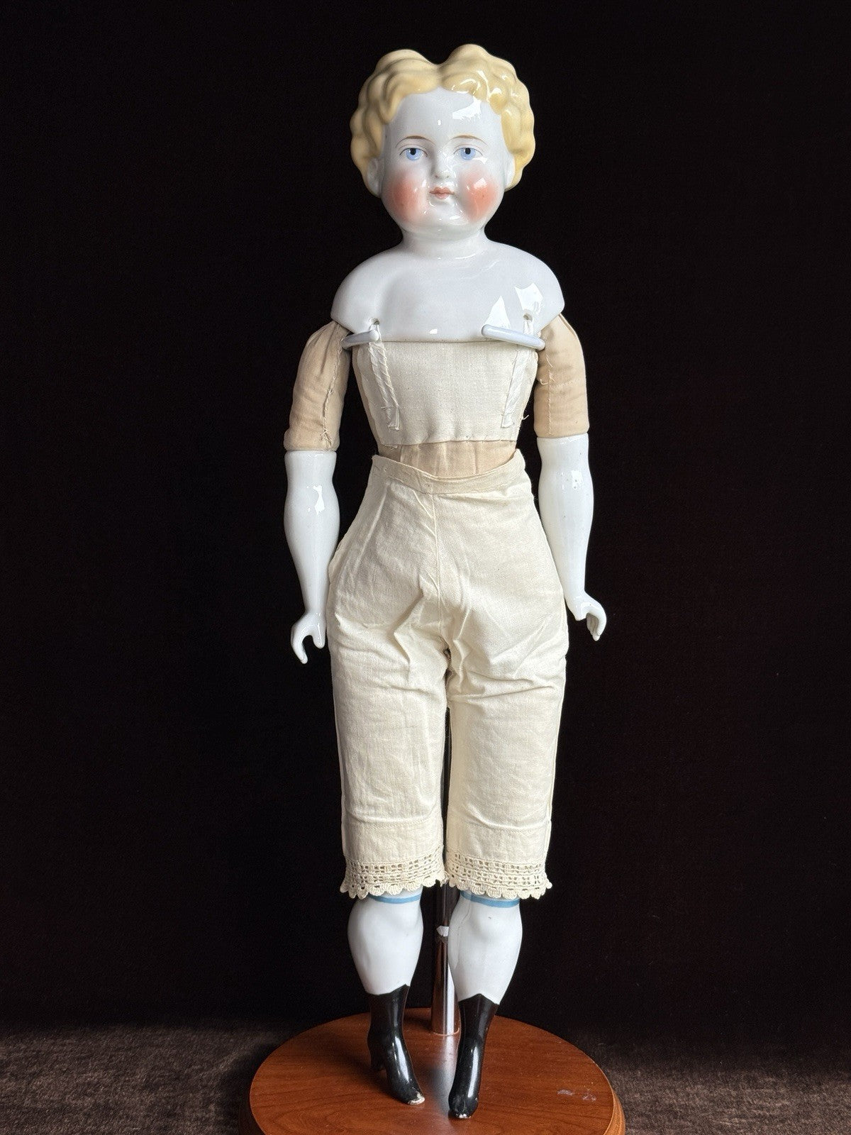 Antique German 21” Highbrow Blonde China Doll