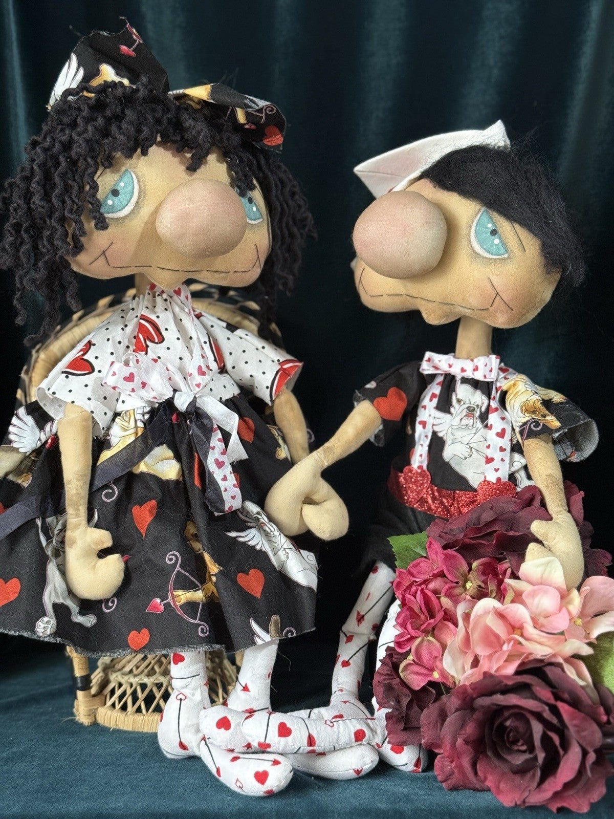 Lot Of 2 OOAK Artist Handmade Whimsical Cloth 22” Doll