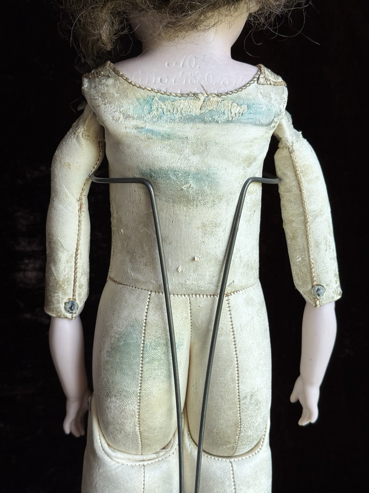 Antique German 23” Armand Marseille 370 Bisque Shoulder Head Leather Body Doll