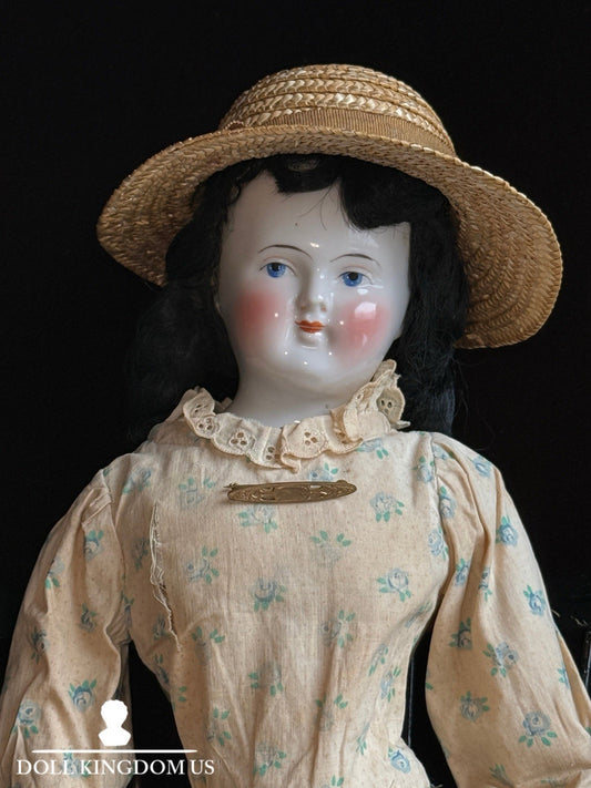 Antique German 21” Biedermeier Bald China Shoulder Head Doll