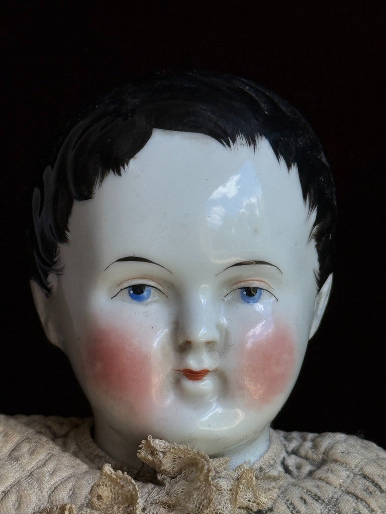 Rare Antique German 21” Male Style Short Hair China Shoulder Head Doll