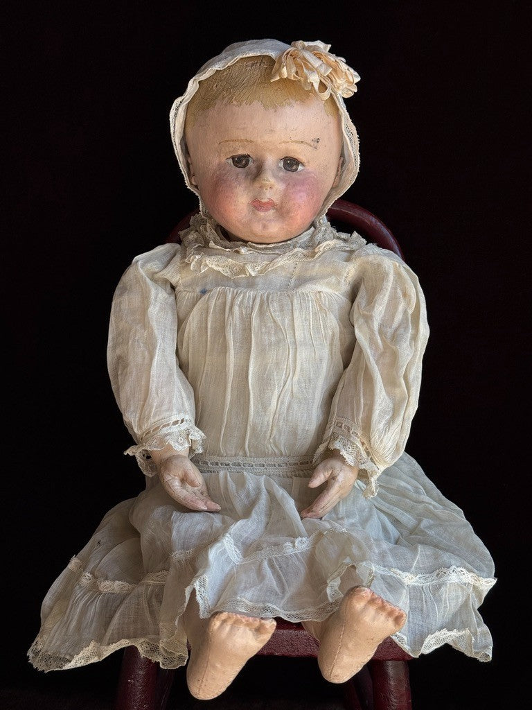 Antique American Martha Chase 20" Oil Painted Cloth Rag Baby Doll
