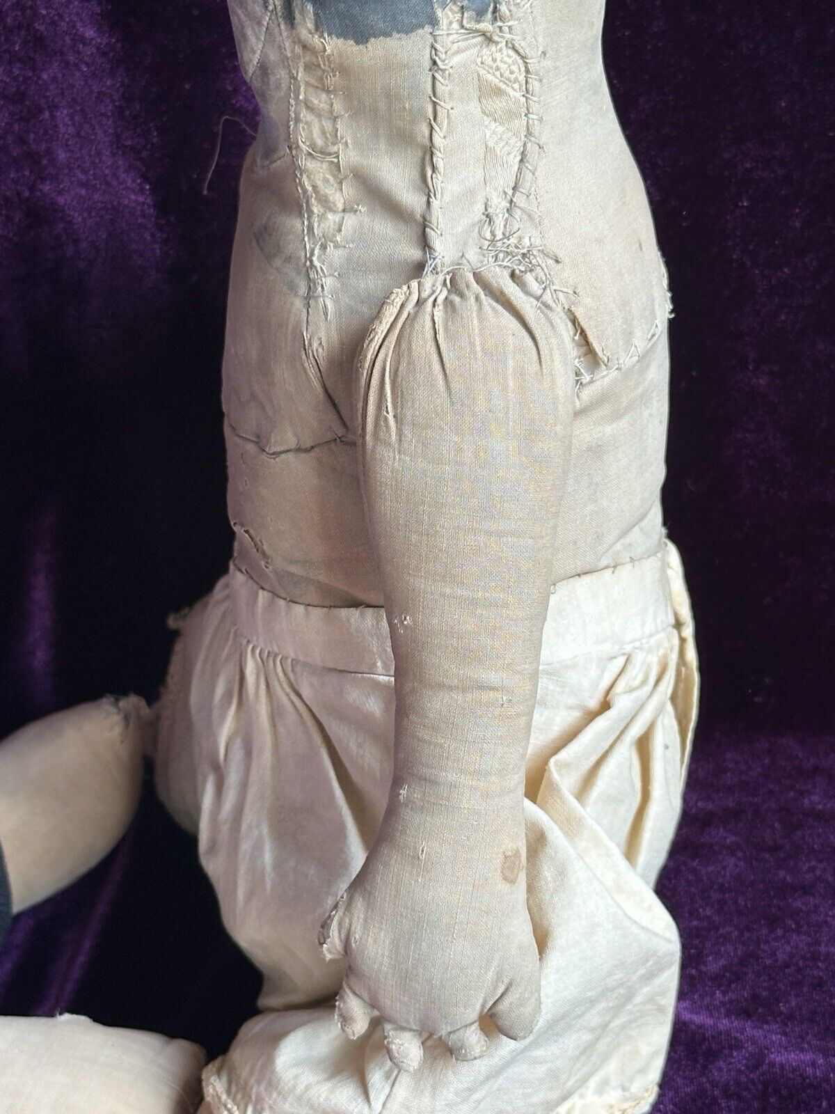 Early American Victorian 18” Presbyterian (?) All Cloth Rag Oil Painted Doll