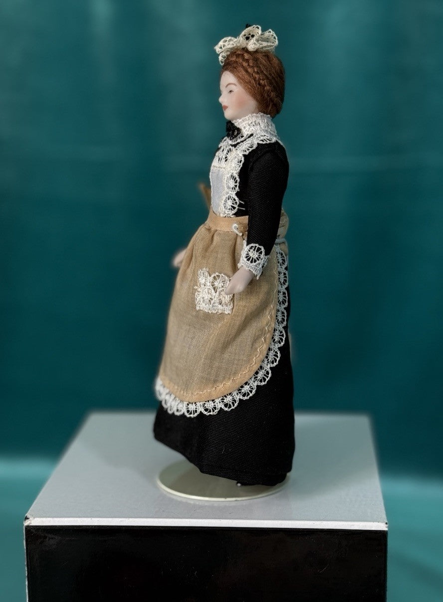 Porcelain/Cloth Reproduction Of Miniature Dollhouse 5 1/2” Maid Doll