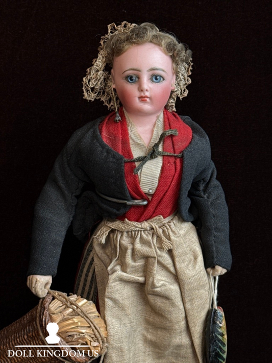 Rare Antique French 9.5" Fashion Fisherwoman Bisque Head Doll