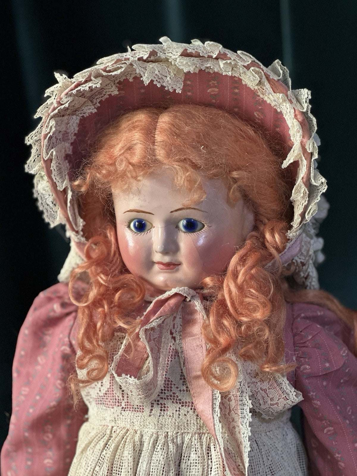 Antique German (?) Paper Mache 24” Doll with Glass Eyes