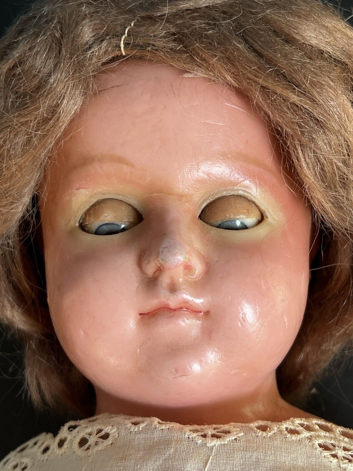 Antique German 23” Wax Over Papier Mache Sleepy Eye Fashion Doll