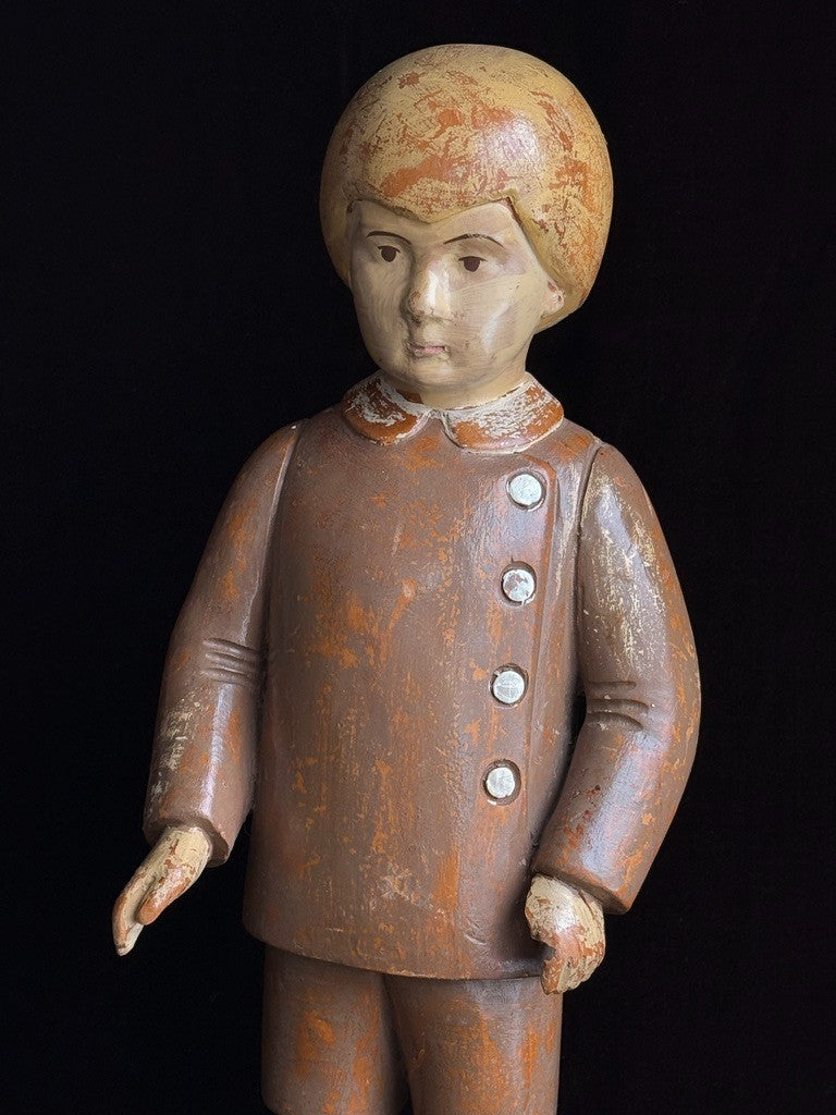 Vintage European 18” Folk Art Wood Carved Figurine of Boy Doll