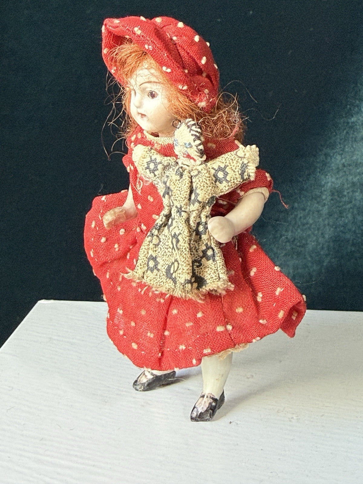 Antique German 3.5” All Bisque Mignonette Dollhouse Doll