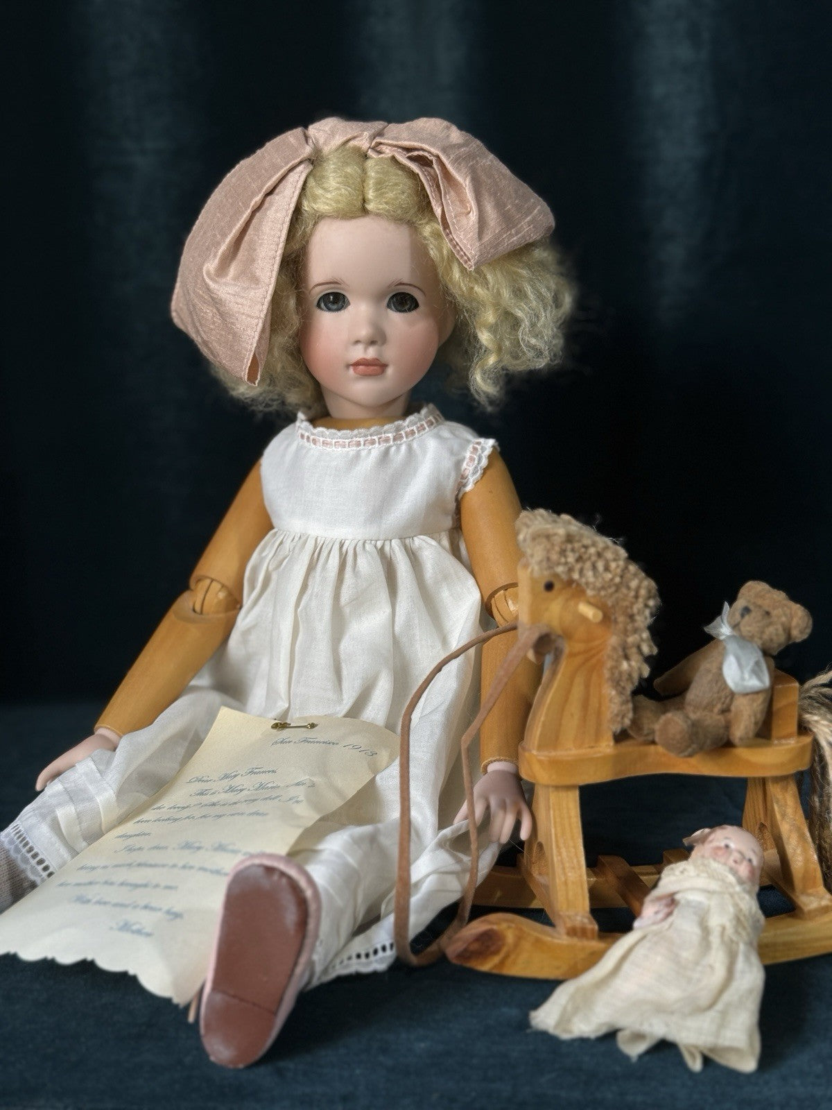 Large Wendy Lawton “Mary Marie” Wooden and Porcelain 16” Doll LE 250 Box