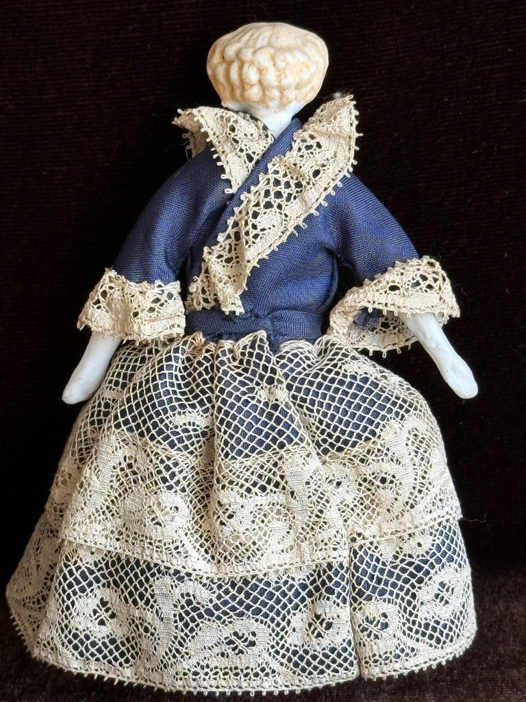 Antique German 3.75" Bisque Cloth Miniature Dollhouse Parian Bisque China Doll