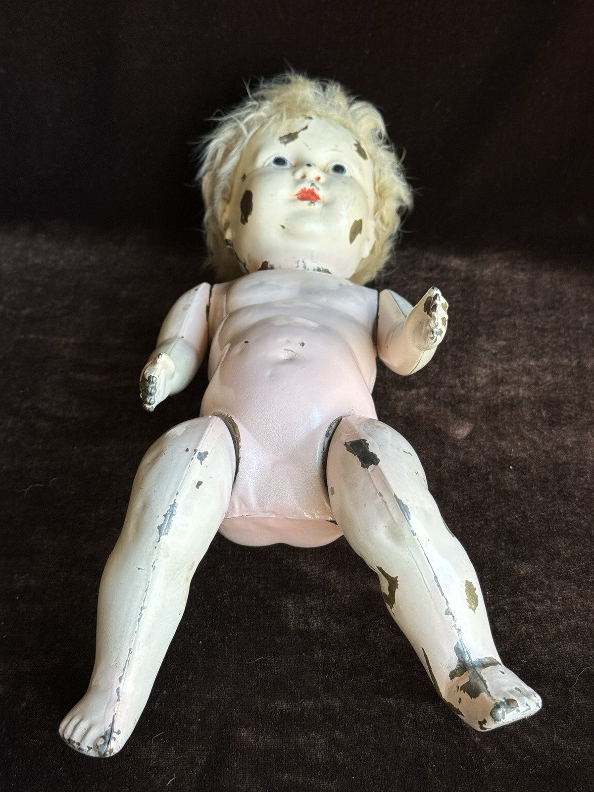 Antique American 12.5” Metal Tin Baby Doll