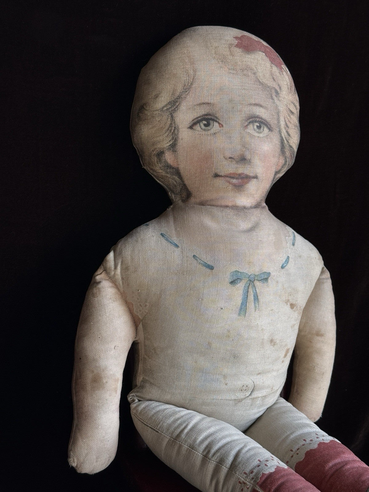 Antique Large 25” Art Fabric Mills Merrie Marie Lithograph Cloth Rag Doll
