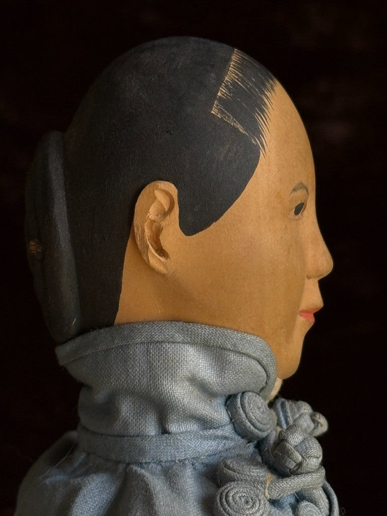 Antique Chinese 11.5" Door of Hope Mission Carved Wood Cloth Female Doll