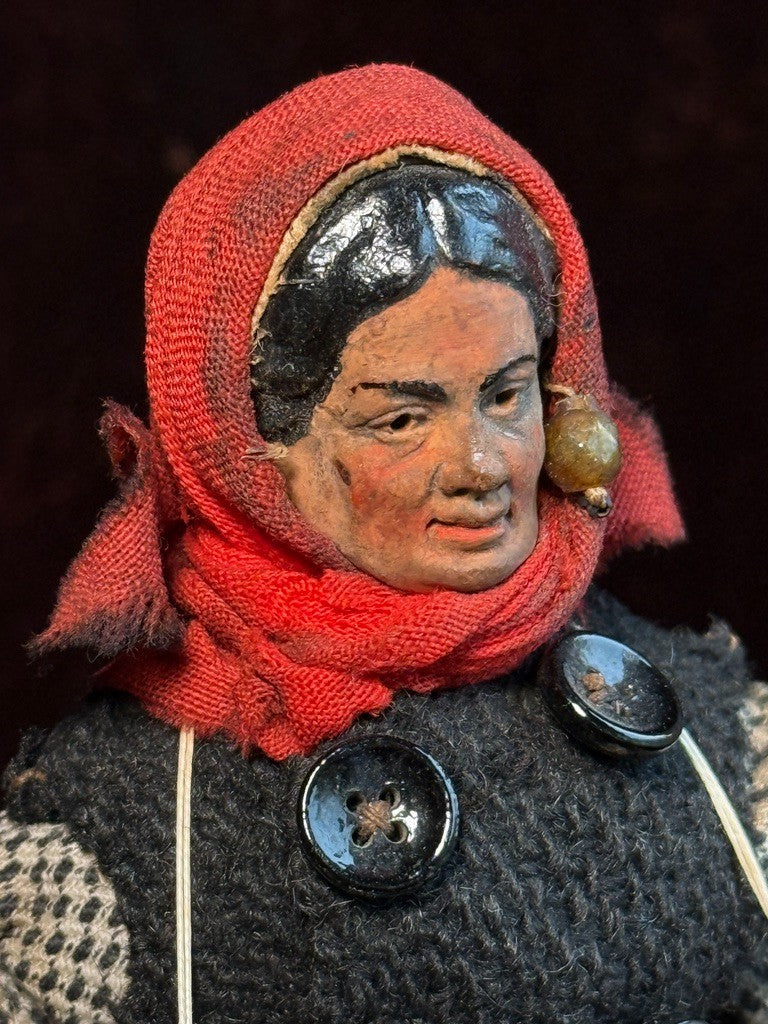 Pair Antique French 9” Terracotta Cloth Fisherman & Fisherwoman Folk Art Dolls