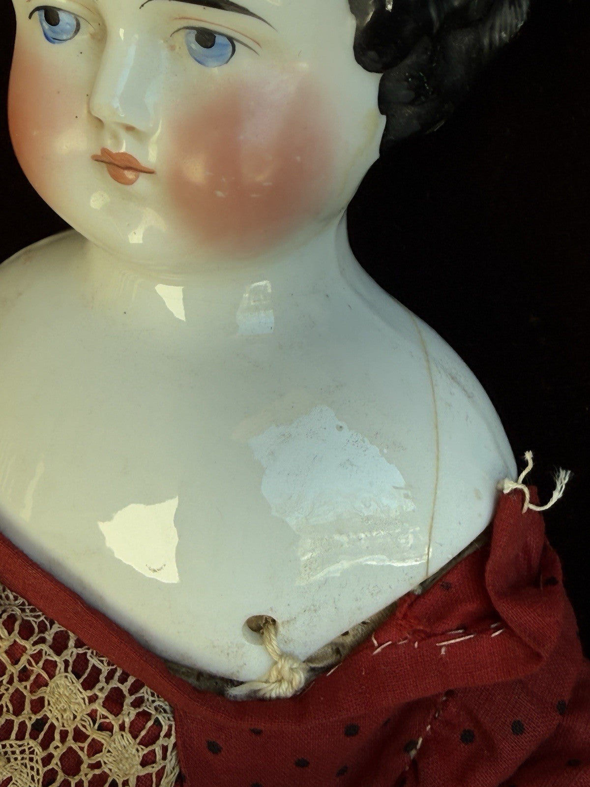 Antique German 19” Flat Top Highbrow China Shoulder Head Doll