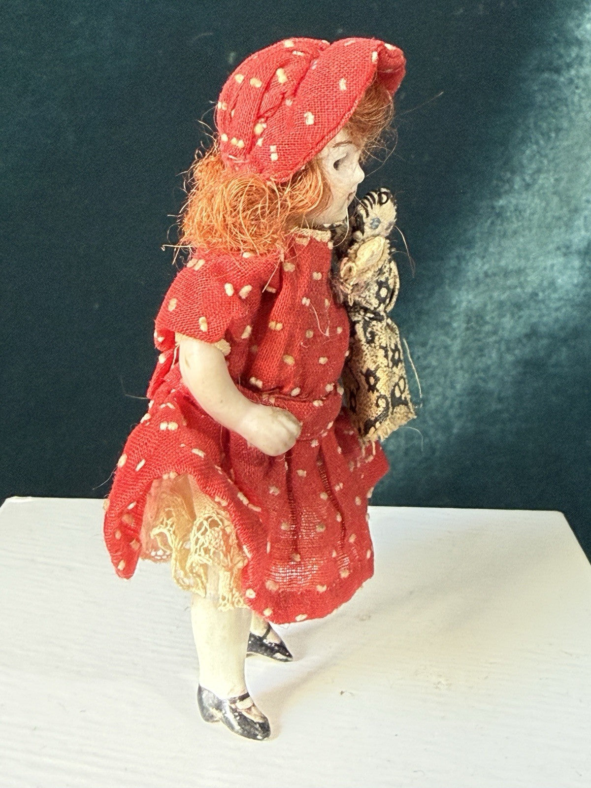 Antique German 3.5” All Bisque Mignonette Dollhouse Doll