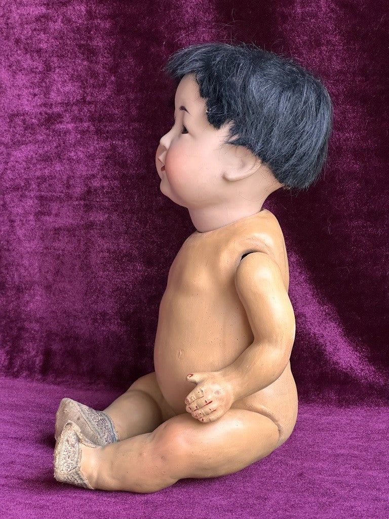 Antique German JDK Kestner 243 Asian Oriental Bisque Baby Doll Composition Body
