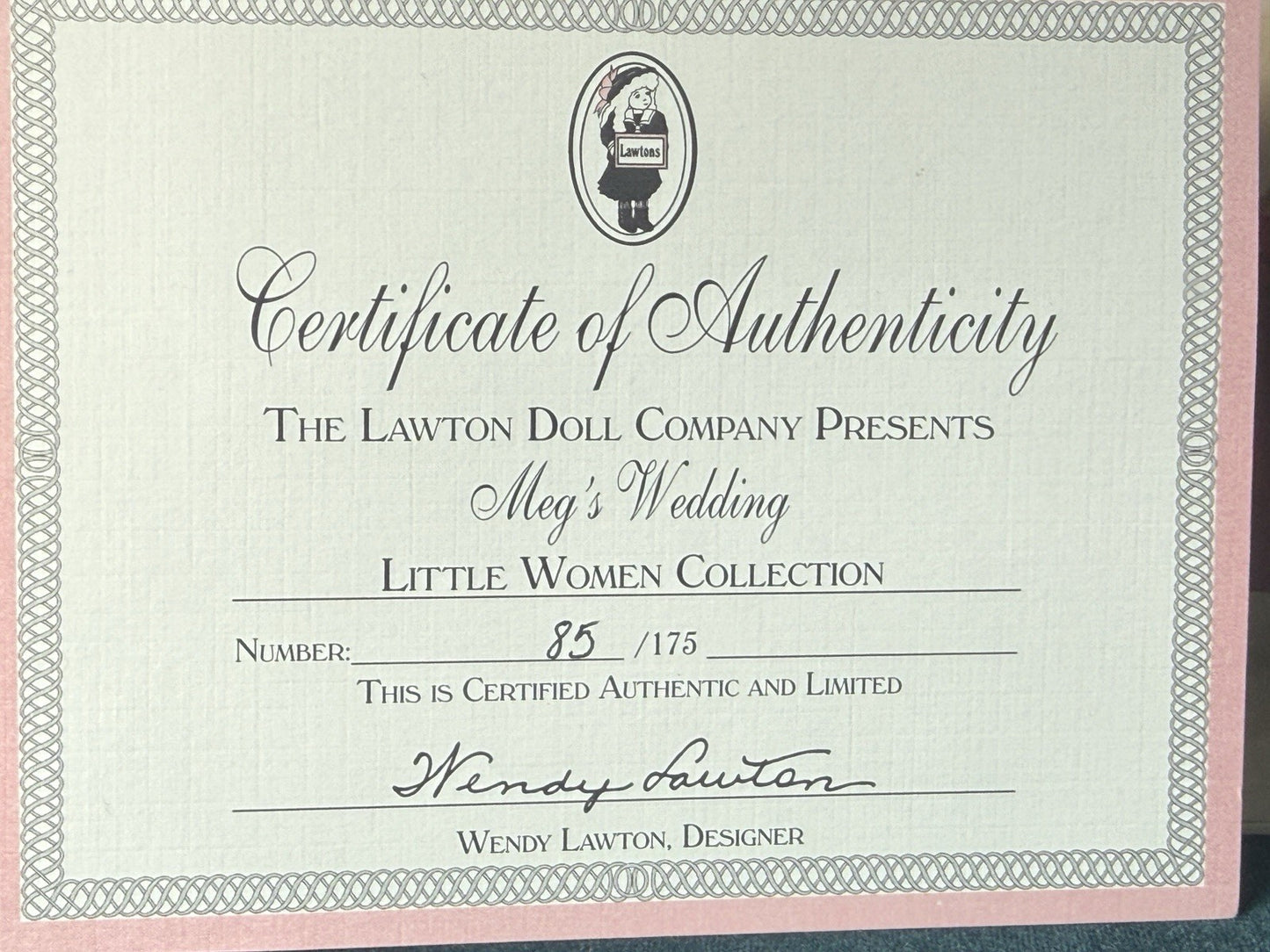 MIB Wendy Lawton “Meg’s Wedding” Wooden and Porcelain 15” Doll LE 175 COA/Tag