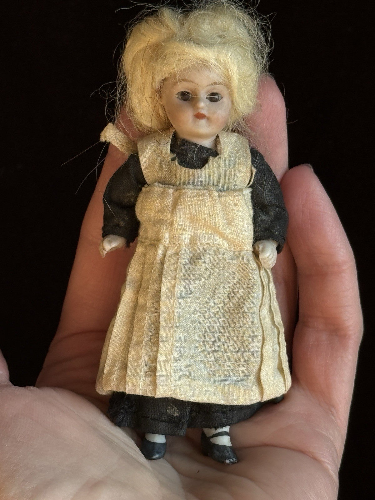 Antique German 3.825” Hertwig Miniature All Bisque Dollhouse Doll