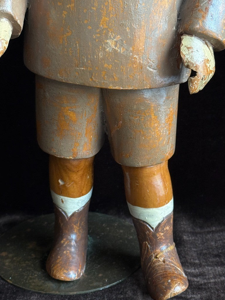 Vintage European 18” Folk Art Wood Carved Figurine of Boy Doll