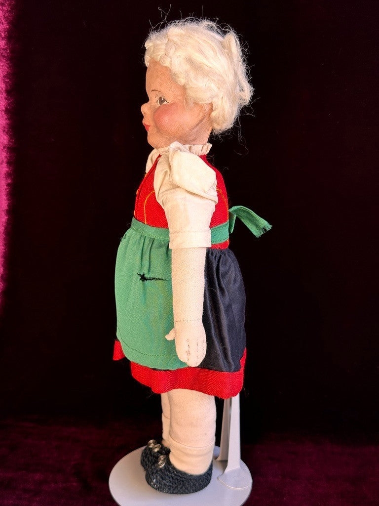 Unidentified Antique European 14” Kathe Kruse Style Oil Painted Cloth Doll