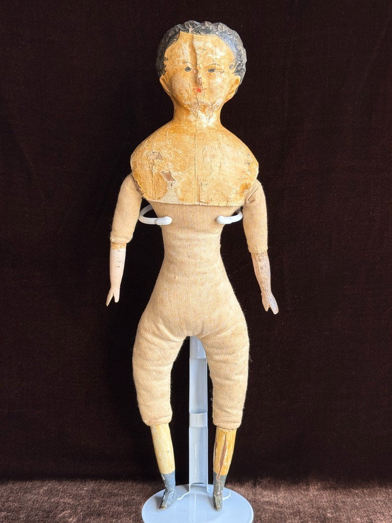 Early Antique English / German (?) Primitive 15" Carved Wooden Doll