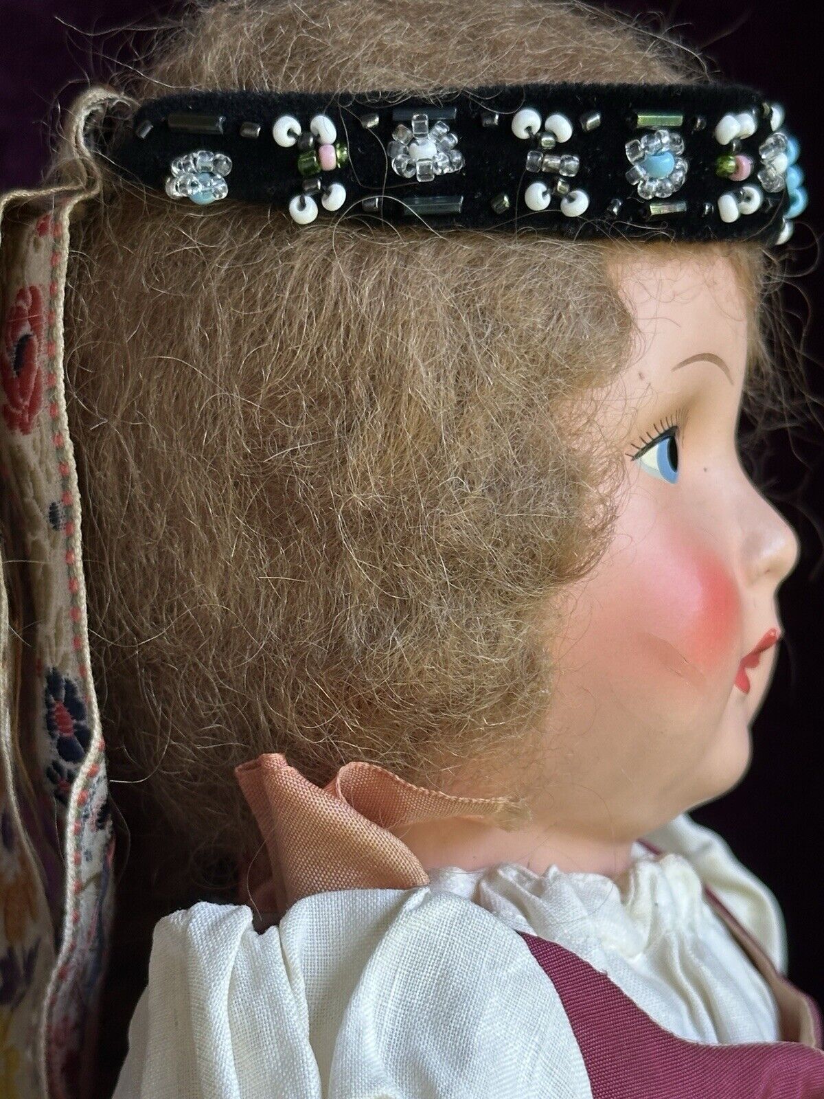 Antique Composition 23” Cloth Eastern European Boudoir Style Doll
